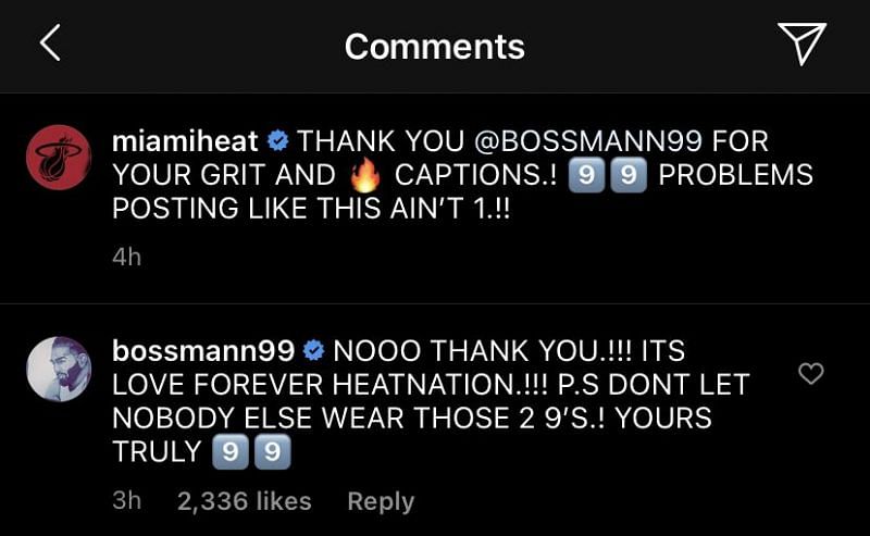 Miami Heat's Instagram post's comment section