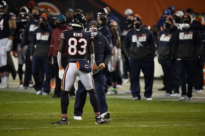 The Chicago Bears pose in their starting line up at Griffith