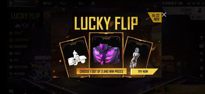 The Lucky Flip event in Free Fire