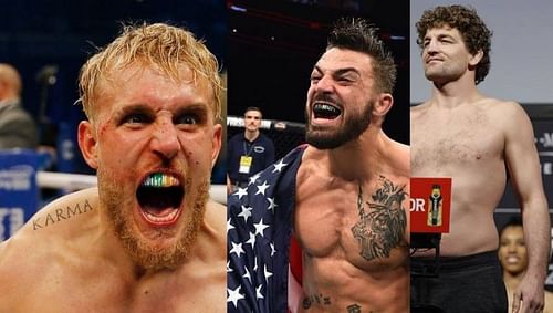 Jake Paul (left); Mike Perry (center); Ben Askren (right)