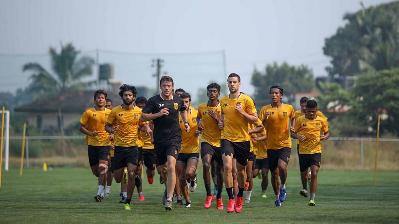Hyderabad FC players in training.