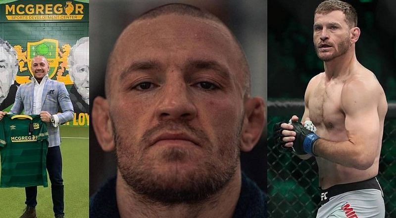 Conor McGregor (left and centre) is one of the greatest sports-entertainers of all time...UFC heavyweight champion Stipe Miocic (right)