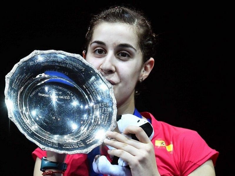 Carolina Marin with the All England Open trophy in 2015