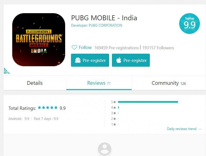 PUBG Mobile - India page on TapTap