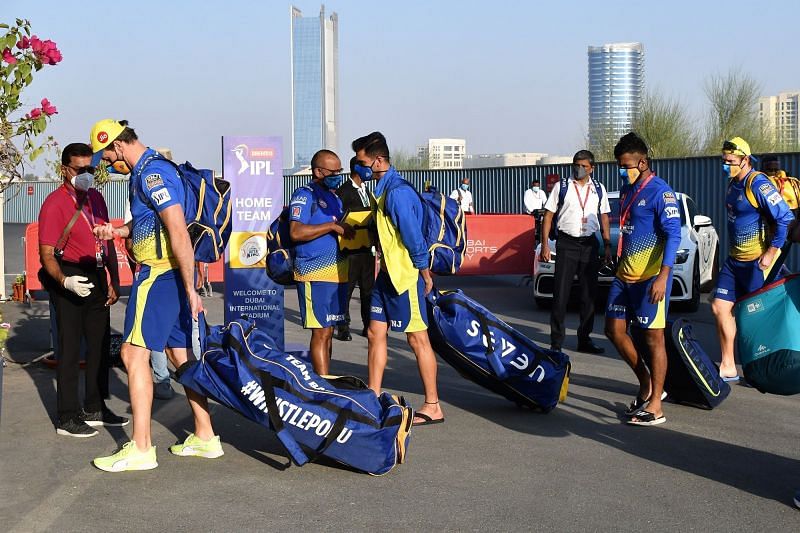 CSK players undergoing a routine check before entering the stadium