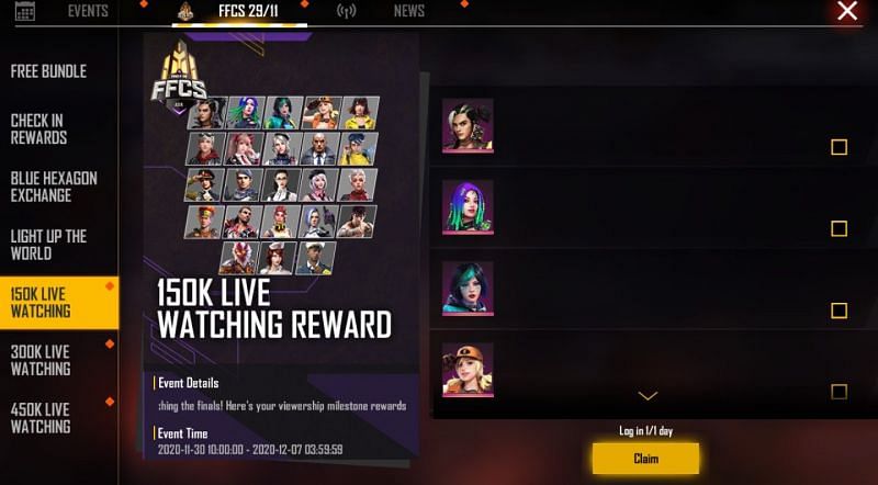 Free Fire Continental Series Ffcs Live Watching Rewards Can Be Claimed Now Free Character And Emotes Up For Grabs