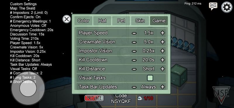 In-game settings format