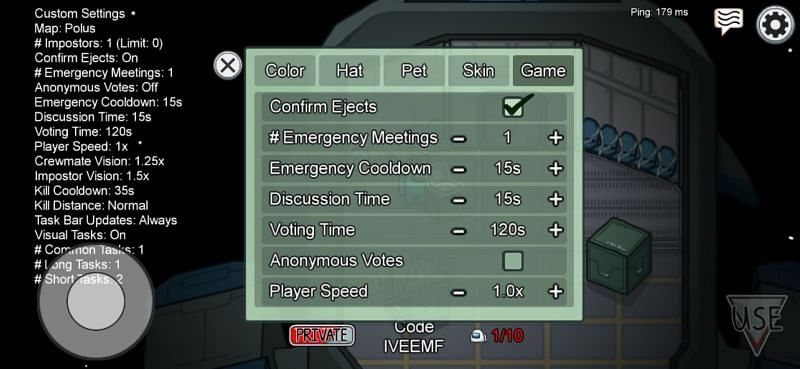 In-game settings in Among Us