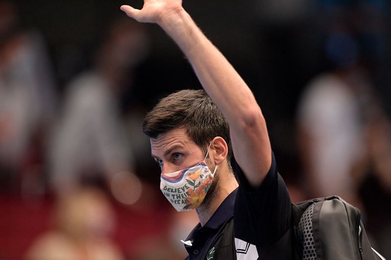 Novak Djokovic leaves the court after losing his quarter-final match to Lorenzo Sonego at Vienna