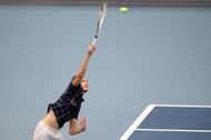 Daniil Medvedev serving to Kevin Anderson in Vienna.