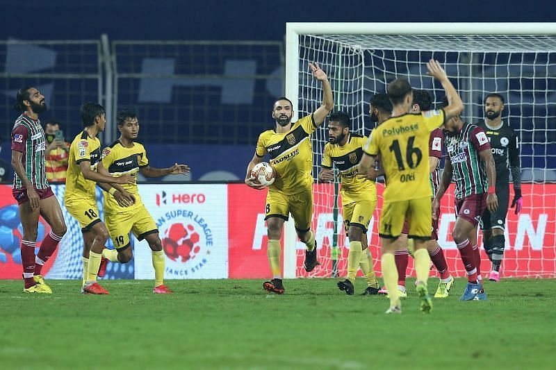 Hyderabad FC players during a match (Image Courtesy: ISL)