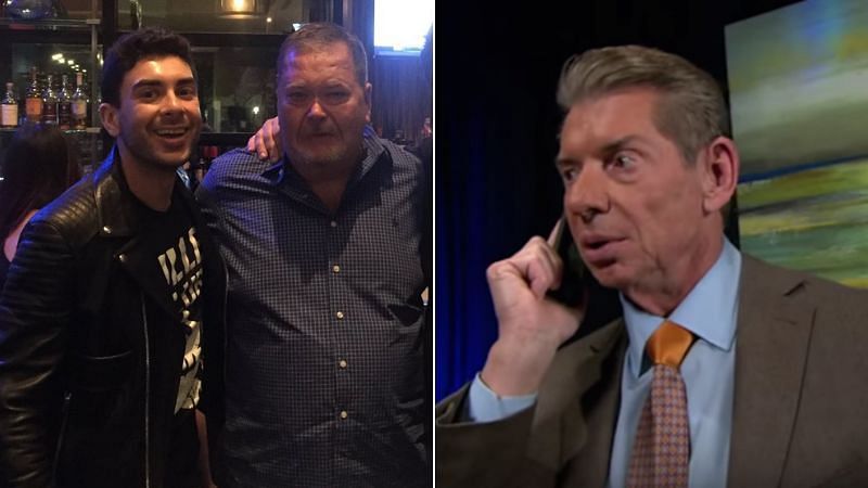 Tony Khan with Jim Ross; Vince McMahon