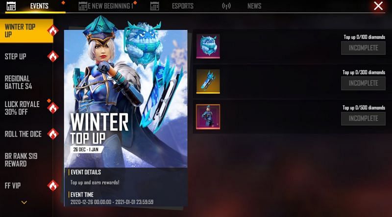 Winter Top Up event in Free Fire