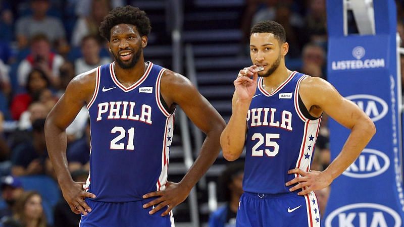 Joel Embiid and Ben Simmons in action for Philadelphia 76ers.