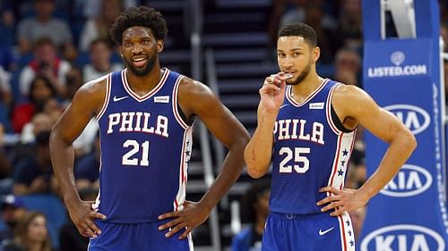 Joel Embiid and Ben Simmons in action for Philadelphia 76ers.