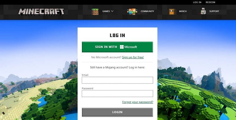 The login page for Minecraft.net (Image via Minecraft.net)