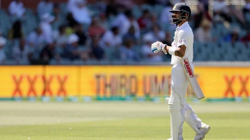Virat Kohli walks off after being dismissed in the second innings at Adelaide