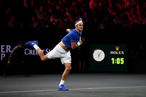 Roger Federer in action at the 2019 Laver Cup