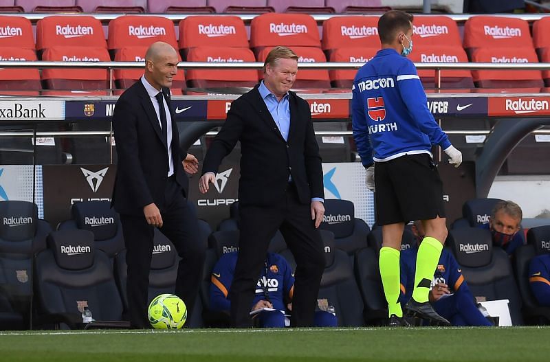 Barcelona manager Ronald Koeman and Real Madrid boss Zinedine Zidane during a game