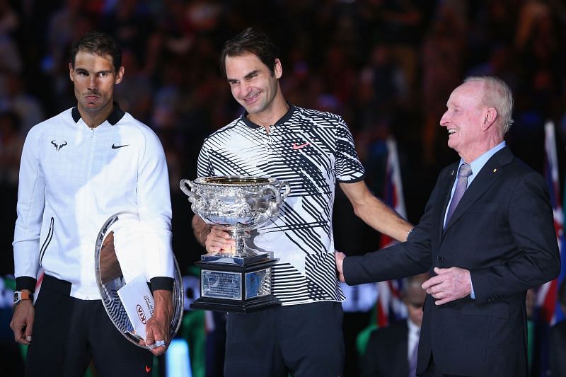 Rafael Nadal (L) and Roger Federer at Australian Open 2017