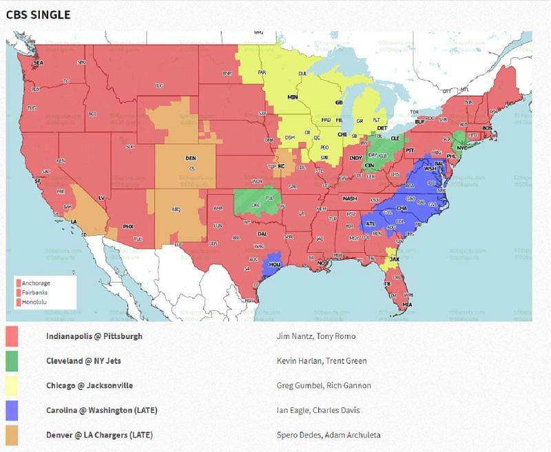 Mapa de cobertura de la Semana 16 de la NFL: CBS