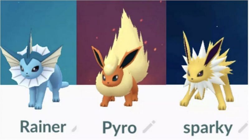The first three evolutions of Eevee to arrive in Pokemon Go (Image via Niantic)