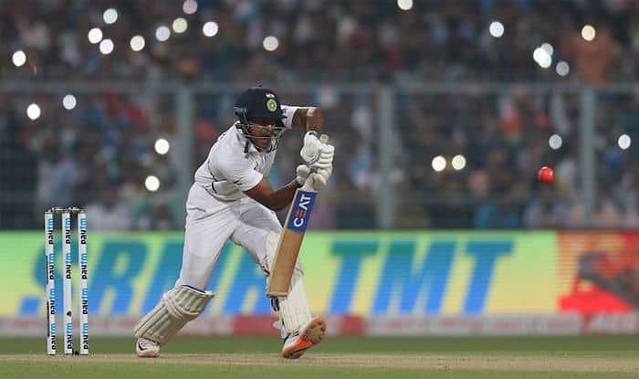 Mayank Agarwal in action during the pink-ball Test