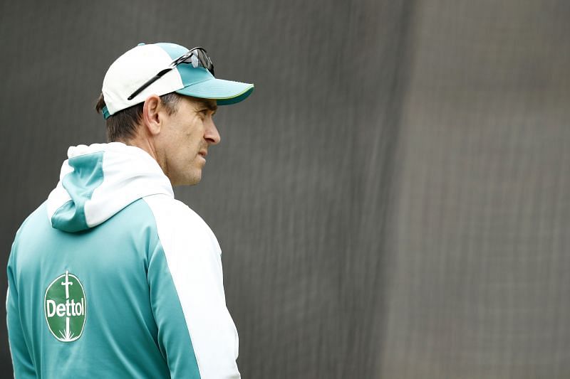 Justin Langer looking over Australia&#039;s nets session