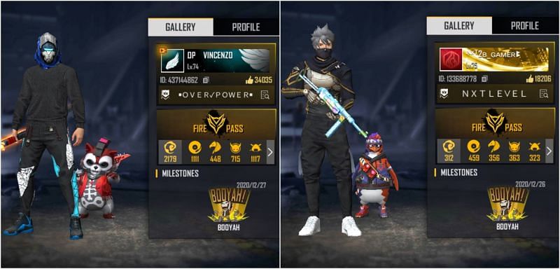 Free Fire IDs of OP Vincenzo and 2B Gamer