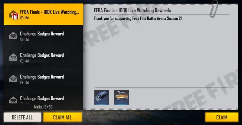 Rewards in the in-game mail section