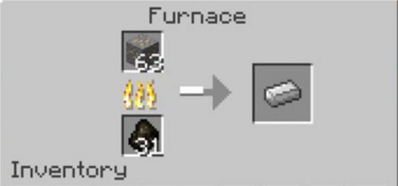 Using coal and a furnace in order to smelt iron ore into iron ingots in Minecraft (Image via Minecraft)