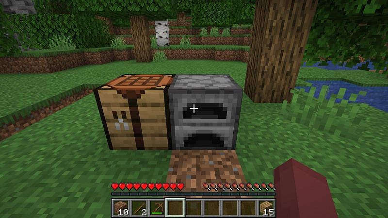 Click the furnace to collect the block out of the crafting table