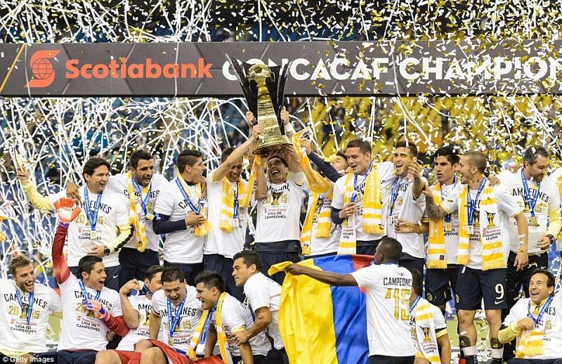 Club America players celebrate CONCACAF Champions League win