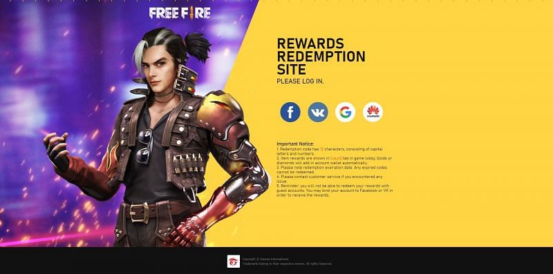 Log in to the Free Fire account on the website