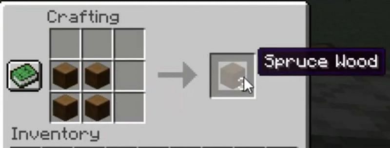 The recipe to craft spruce wood in Minecraft (Image via MCBasic/YouTube)