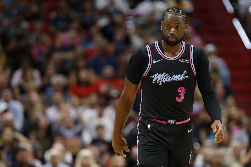 Dwyane Wade wearing the Miami Heat NBA city edition jersey in 2019.