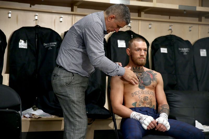 Conor McGregor warms up in his locker room