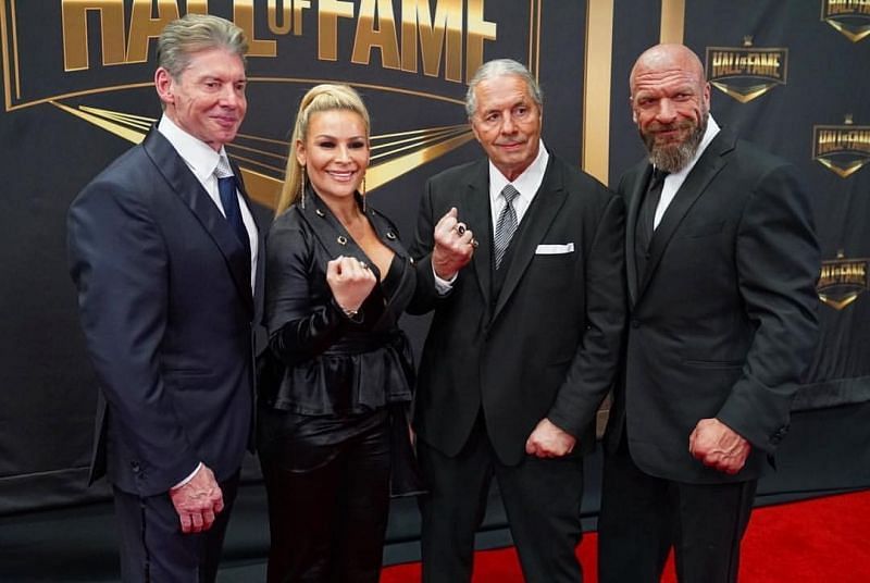 Vince McMahon, Natalya, Bret Hart, and Triple H