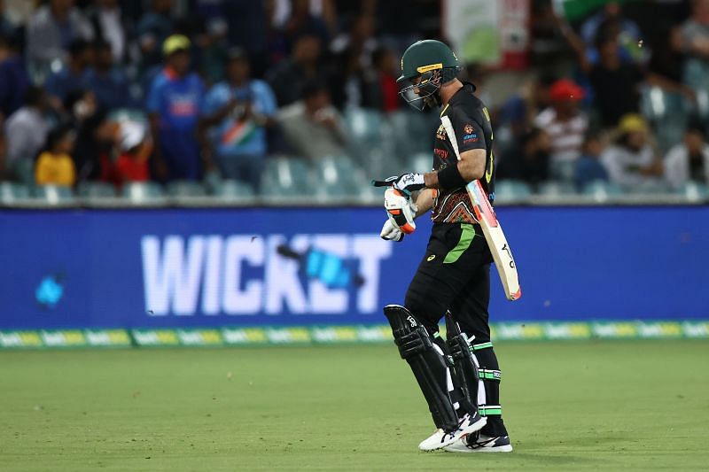 Glenn Maxwell walks back after being dismissed early.