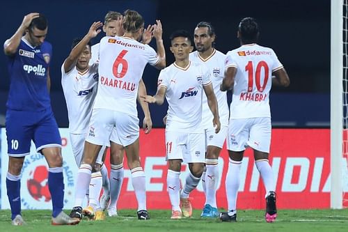 Bengaluru FC players celebrating a goal (Image courtesy: ISL)