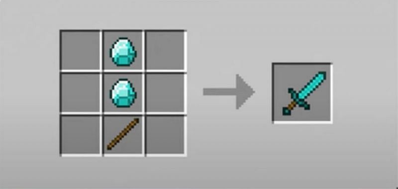 The crafting recipe for a diamond sword in Minecraft (Image via Mamel/YouTube)