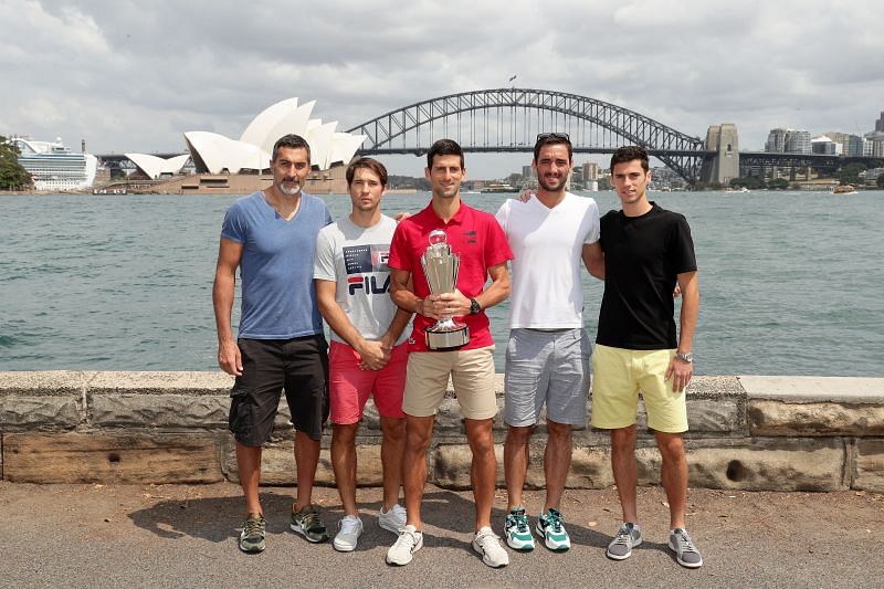 Novak Djokovic with the Serbian team at the 2020 ATP Cup