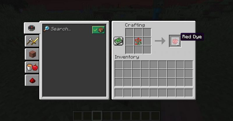 Crafting a rose bush into two red dye in Minecraft (Image via Minecraft)