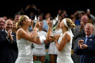 Ekaterina Makarova (L) and Elena Vesnina at Wimbledon 2017