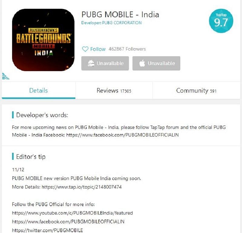 The pre-registration page of PUBG Mobile India on TapTap