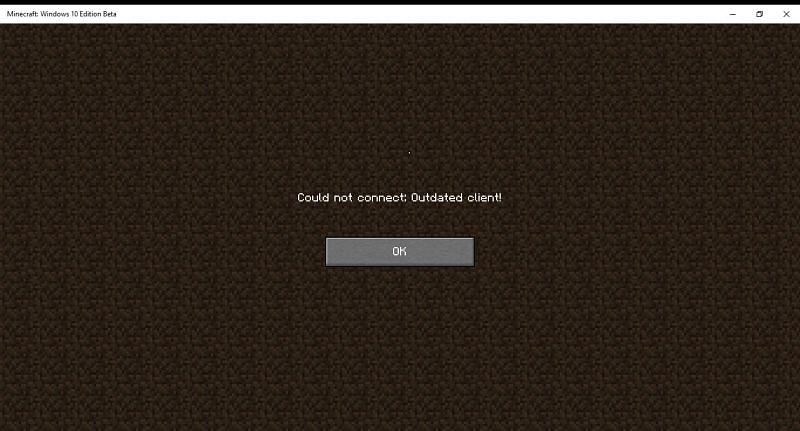 Outdated Client Error (Image via Minecraft)