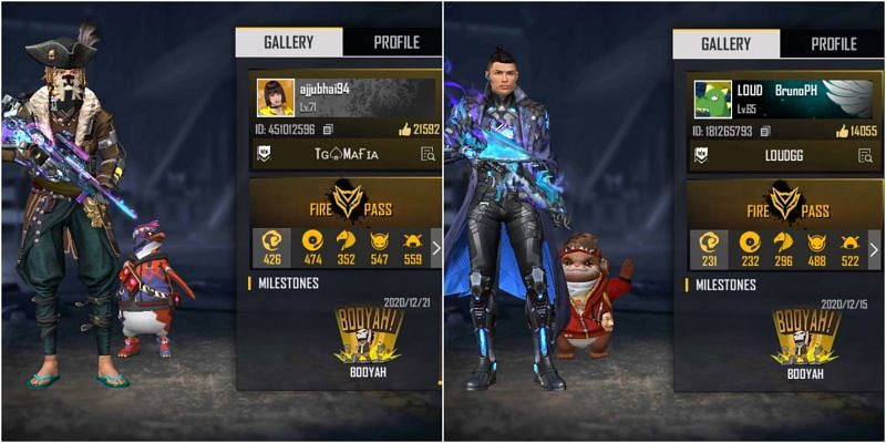 Free Fire IDs of Ajjubhai and PlayHard
