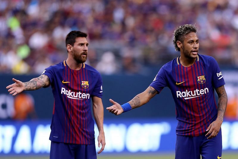 Neymar (right) is one of a handful of players whose arrival at Barcelona could convince Lionel Messi to stay at the club beyond this season.
