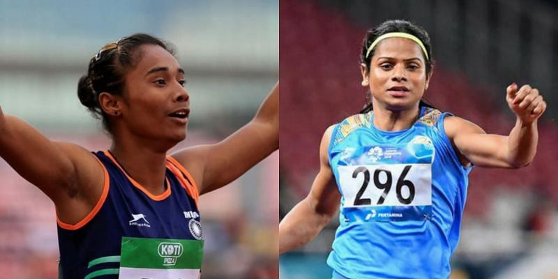 Hima Das (left) and Dutee Chand (right)