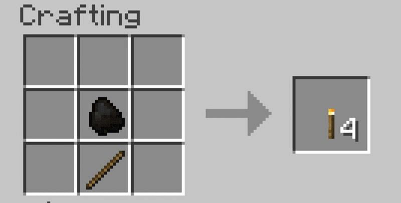 The crafting recipe for a torch in Minecraft (Image via Minecraft)